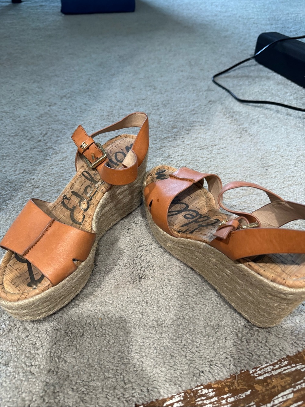 Sam Edelman Cognac Leather Espadrille Wedge Sandals